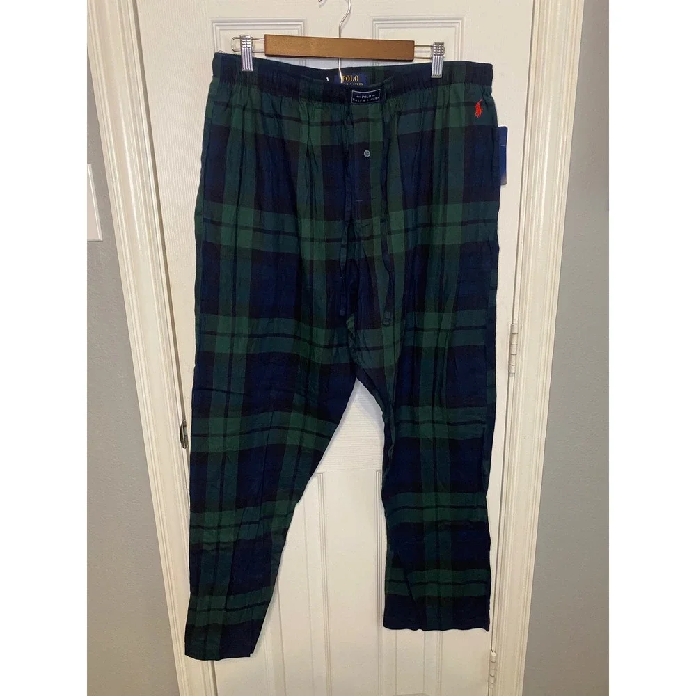 Polo Ralph Lauren Mens XL Black Watch Plaid Pajama Pants Green Navy Blue NWT